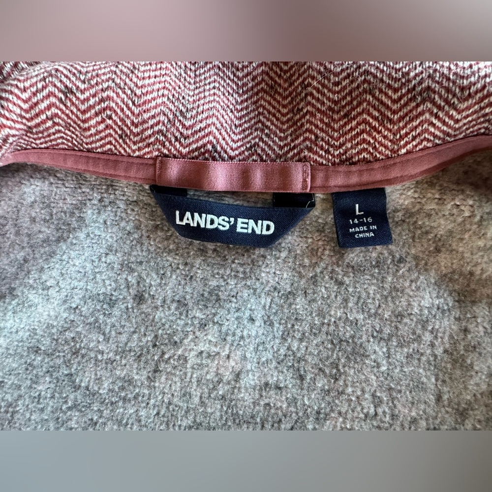 Lands' End Women's Pink Herringbone Full Zip Fleece Utility Jacket Size Large L - Picture 3 of 14